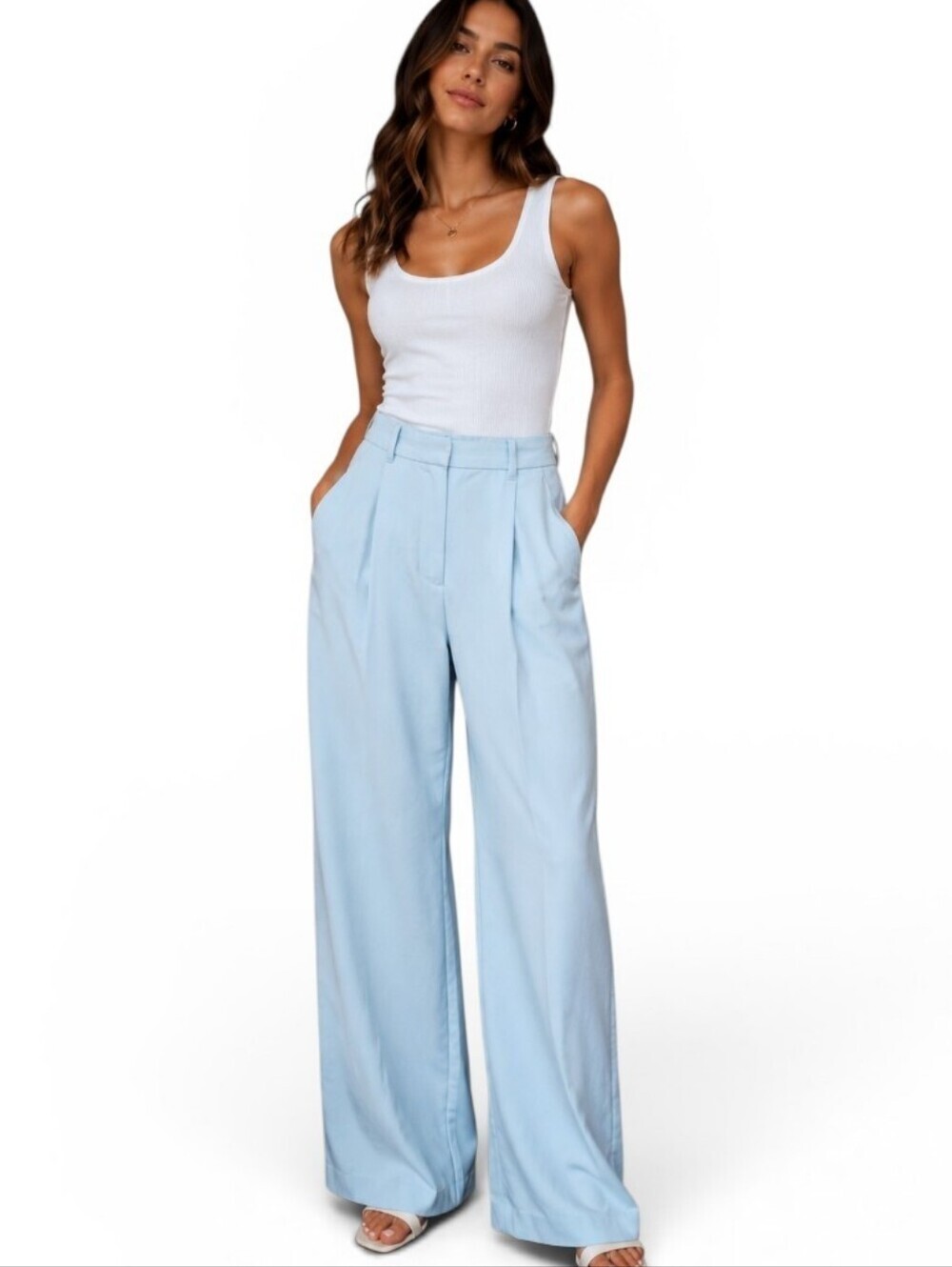 Abercrombie Sloane Wide Leg Tailored Trousers Powder Blue. Size 8L/29